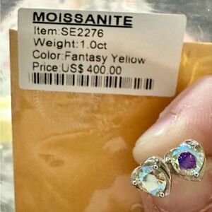 Moissanite Heart Earrings with Fantasy Yellow Stones